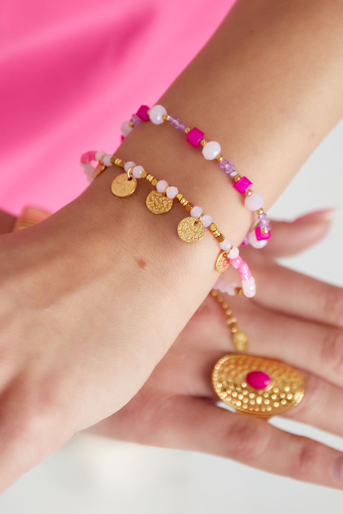 Coin Baby Pink and Fuchsia Bracelet